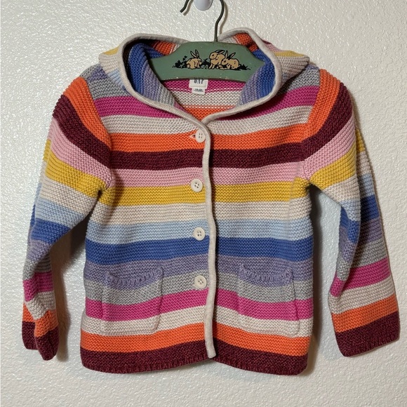 GAP Other - Baby Gap Bright Stripe Bear Hoodie Size 18-24 Months | knit | cotton | colorful